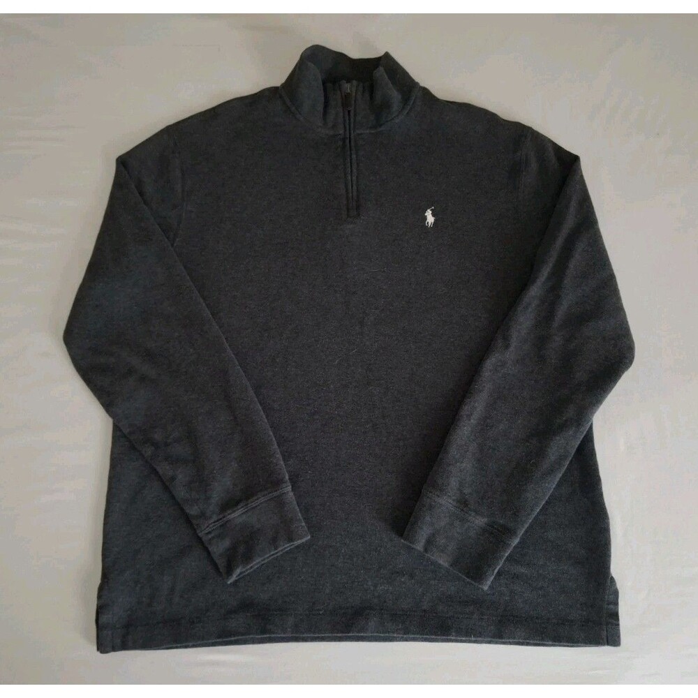 Polo Ralph Lauren Quarter Zip Pullover Mens Gray Estate Rib Cotton Logo L EC
